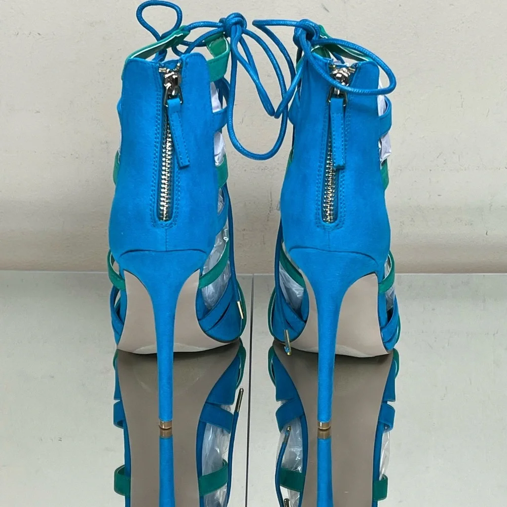 Sadie Blue Green Caged Stiletto Heel - Picture 5 of 8